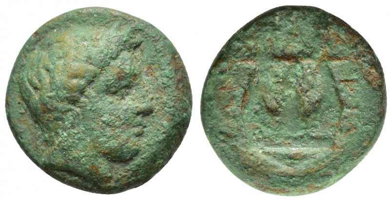 Macedon, Bottiaiai (?), c. 400-348 BC. Æ (164mm, 4.50g). Laureate head of Apollo...