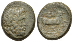 Macedon, Pella, c. 187-31 BC. Æ (18mm, 7.80g). Laureate head of Zeus r. R/ Cow standing r. HGC 3.1, 618. Good Fine