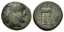 Macedon, Philippoi, c. 356-345 BC. Æ (17mm, 5.30g). Head of Herakles r., wearing lion’s skin. R/ Tripod. HGC 3.1, 633. Fine