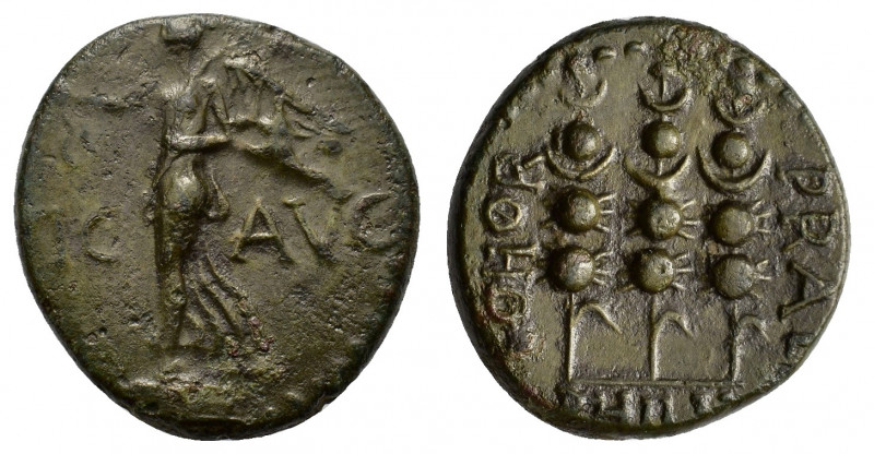 Macedon, Philippi, c. AD 41-68. Æ (17mm, 4.21g). Nike standing l. on base, holdi...