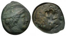 Macedon, Tragilos, c. 400 BC. Æ (15mm, 4.00g). Head of Hermes r., wearing petasos. R/ Rose. HGC 3.1, 747. Good Fine