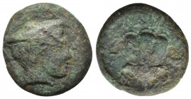 Macedon, Tragilos, c. 400 BC. Æ (16mm, 3.30g). Head of Hermes r., wearing petasos. R/ Rose. HGC 3.1, 747. Fine