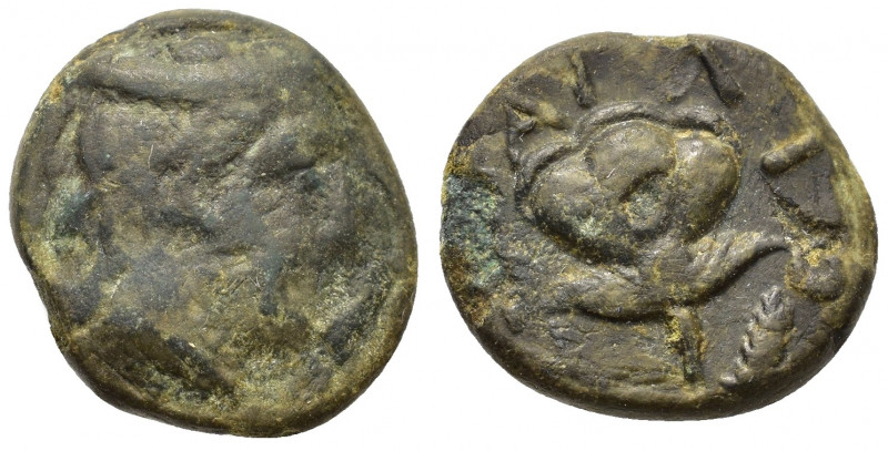 Macedon, Tragilos, c. 400 BC. Æ (13mm, 2.50g). Head of Hermes r., wearing petaso...