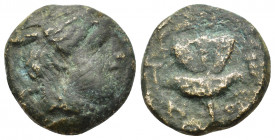 Macedon, Tragilos, c. 400 BC. Æ (14mm, 3.00g). Head of Hermes r., wearing petasos. R/ Rose. HGC 3.1, 747. Fine