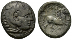 Kings of Macedon, Kassander (305-298 BC). Æ Unit (19mm, 6.50g). Pella mint(?). Head of Herakles r., wearing lion skin. R/ Rider on horseback r., raisi...