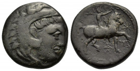 Kings of Macedon, Kassander (305-298 BC). Æ Unit (19.5mm, 6.00g). Pella mint(?). Head of Herakles r., wearing lion skin. R/ Rider on horseback r., rai...