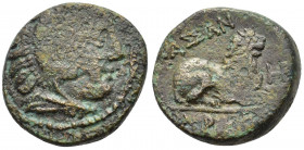 Kings of Macedon, Kassander (305-298 BC). Æ (16mm, 3.90g). Pella or Amphipolis, before 306 BC. Head of Herakles r., wearing lion skin. R/ Lion reclini...