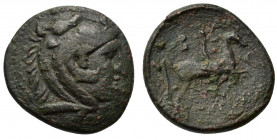 Kings of Macedon, Antigonos II Gonatas (277/6-239 BC). Æ (17mm, 4.30g). Uncertain Macedonian mint. Head of Herakles r., wearing lion skin. R/ Horseman...