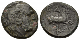 Kings of Macedon. Philip V (221-179 BC). Æ Unit (18mm, 7.90g), c. 186-183/2 BC. Head of Herakles r., wearing lion skin. R/ Two goats recumbent r.; bra...