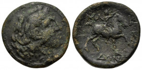 Kings of Macedon, time of Philip V and Perseus (187-168 BC). Æ (20mm, 7.00g). Pella. Head of Herakles r. R/ wearing lion's skin. R/ Naked youth on hor...