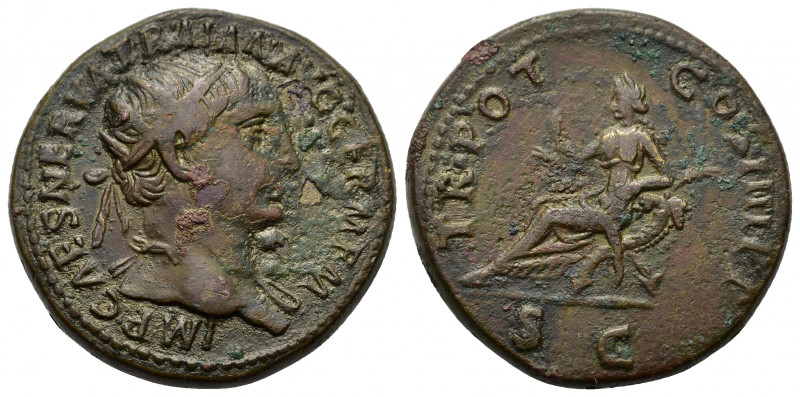 Trajan (98-117). Æ Dupondius (27mm, 13.64g). Rome, 101-2. Radiate bust r., with ...