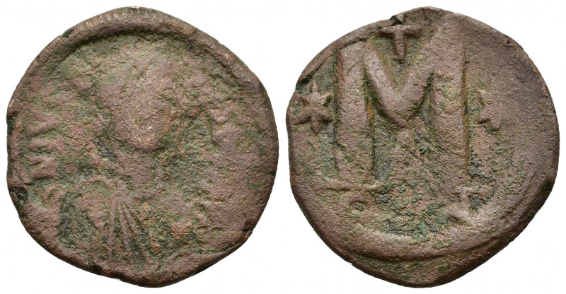 Justin I (518-527). Æ 40 Nummi (30mm, 12.40g). Constantinople. Diademed, draped ...