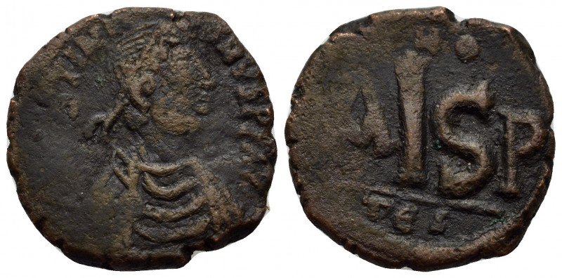 Justinian I (527-565). Æ 16 Nummi (20mm, 5.30g). Thessalonica, 538-552. Diademed...