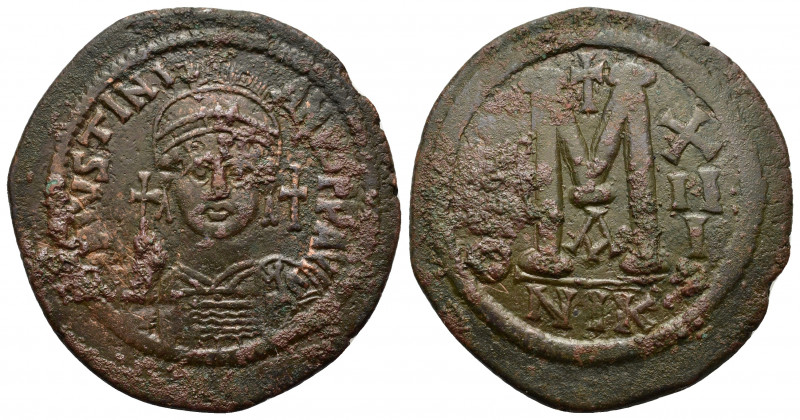 Justinian I (527-565). Æ 40 Nummi (40mm, 23.10g). Nicomedia, year 13 (539/40). H...