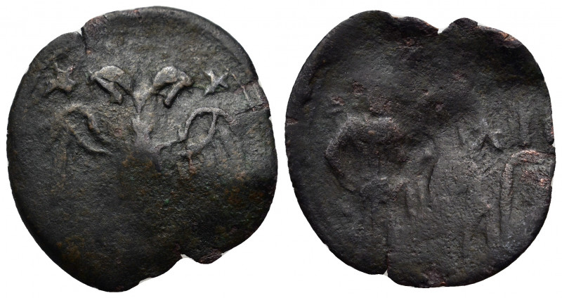 John V Palaeologus (1341-1391). Æ Trachy (20mm, 1.35g). Thessalonica. Double-hea...