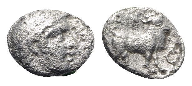 Thrace, Ainos, c. 427/6-425/4 BC. AR Diobol (11mm, 1.06g, 6h). Head of Hermes r....