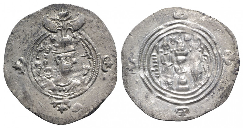 Sasanian Kings of Persia. Khusrau II (590-628). AR Drachm (32.5mm, 4.04g, 3h). B...