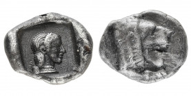 Cyrenaica
Knidos - Drachm circa 449-411 BC - Obverse: Forepart of lion to right, with open jaws and outstretched right paw - Reverse: Diademed head o...