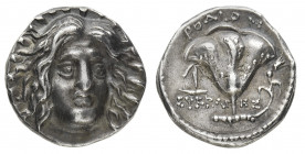 Islands of Caria
Rhodes - Didrachm circa 229-205 BC. Eukrates magistrate - Obverse: Radiate head of Helios facing slightly right - Reverse: Rose with...