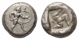Pamphylia
Aspendos - Stater circa 465-430 BC - Obverse: Warrior advancing right, holding shield and spear - Reverse: Triskeles; within one section, h...