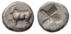 Bithynia
Kalchedon - Drachm circa 367/6-340 BC - Obverse: Bull standing left on grain ear; to left, kerykeion and monogram - Reverse: Quadripartite i...