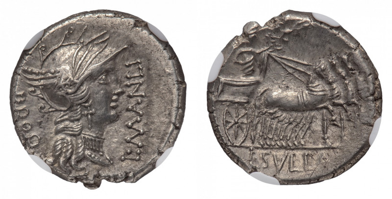 L. Cornelius Sulla imperator with L. Manlius Torquatus Proquaestor - Denarius 82...