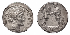 C. Servilius C.f. - Denarius 57 BC NGC AU Strike 4/5 Surface 3/5 - Mint: Rome - Obverse: Wreathed head of Flora right; in left field, lituus - Reverse...