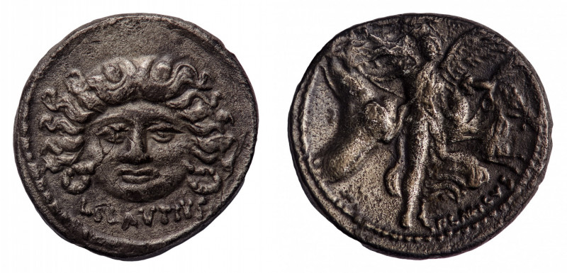 L. Plautius Plancus - Denarius 47 BC - Mint: Rome - Obverse: Head of Medusa faci...