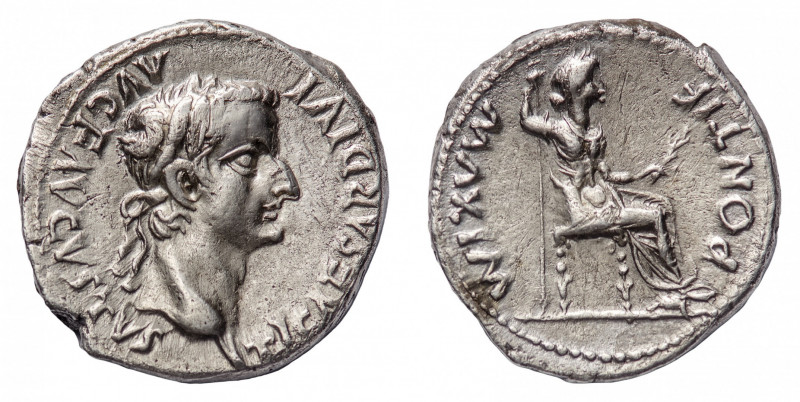 Tiberius (14-37 AD) - Denarius - Mint: Lugdunum - Obverse: Laureate head right -...