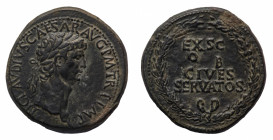 Claudius (41-54 AD) - Sestertius 41-50 AD - Mint: Rome - Obverse: Laureate head right - Reverse: Legend within wreath - gr. 25,65 - Rare. Lightly clea...