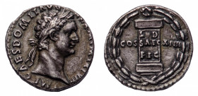 Domitian (81-96 AD) - Denarius 88 AD - Mint: Rome - Obverse: Laureate head right - Reverse: Column inscribed LVD SAEC FEC in three lines, within laure...