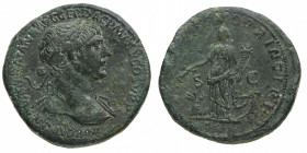 Trajan (98-117 AD) - Sestertius 103-111 AD - Mint: Rome - Obverse: Laureate bust right, with drapery on left shoulder - Reverse: Annona standing left ...