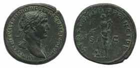 Trajan (98-117 AD) - Sestertius 103-111 AD - Mint: Rome - Obverse: Laureate bust right, with drapery on left shoulder - Reverse: Pax, draped and stand...