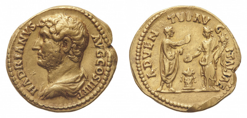 Hadrian (117-138 AD) - Aureus 134-138 AD - Mint: Rome - Obverse: Draped, bare he...