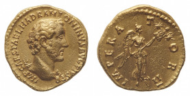 Antoninus Pius (138-161 AD) - Aureus 151-152 AD - Mint: Rome - Obverse: Bare head right - Reverse: Victory advancing right, holding trophy in both han...