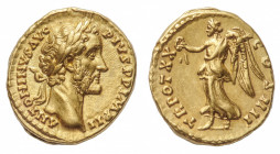 Antoninus Pius (138-161 AD) - Aureus 156-157 AD - Mint: Rome - Obverse: Laureate head right - Reverse: Victory advancing left, holding wreath in right...