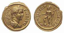 Caracalla (198-217 AD) - Aureus 205 AD - Mint: Rome - Obverse: Laureate and draped bust right - Reverse: Mars, naked but for cloak over left shoulder,...