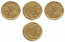 The Ostrogoths
Theoderic (493-526) - Solidus 493-526struck in the name of Anastasius (491-518) - Mint: Ravenna - Obverse: Helmeted, pearl-diademed an...