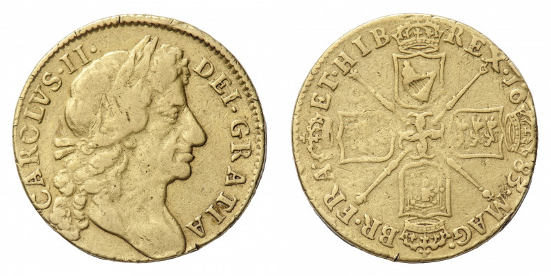 Charles II (1660-1685) - Gold Guinea 1683 - Mint: London - Obverse: Fourth laure...