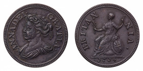 Anne (1702-1714) - Pattern Farthing 1714 - Mint: London - Obverse: Draped bust left - Reverse: Britannia seated left - gr. 5,25 - Plain edge. Rare. Ex...