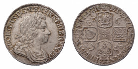 George I (1714-1727) - Shilling 1723 - Mint: London - Obverse: Laureate bust right - Reverse: Cruciform crown shields of arms, letters in angles - gr....