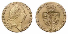 George III (1760-1820) - Gold Guinea 1792 - Mint: London - Obverse: Laureate head right - Reverse: Crowned spade-shaped royal shield of arms - gr. 8,2...