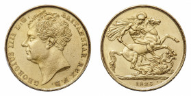 George IV (1820-1830) - Gold 2 Pounds 1823 - Mint: London - Obverse: Bare head left - Reverse: St. George on horseback, rearing left, holding reins an...