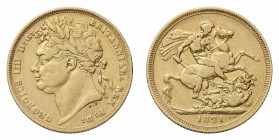 George IV (1820-1830) - Gold Sovereign 1821 - Mint: London - Obverse: Laureate head left - Reverse: St. George on horseback, rearing left, holding rei...