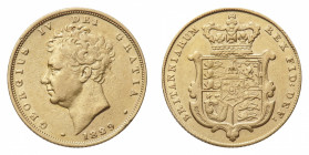 George IV (1820-1830) - Gold Sovereign 1829 - Mint: London - Obverse: Laureate head left - Reverse: Crowned shield - gr. 7,95 - Good very fine Friedbe...