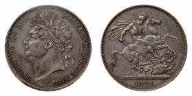 George IV (1820-1830) - Crown 1821, SECUNDO edge PCGS MS 63 - Mint: London - Obverse: Laureate head left - Reverse: St. George on horseback, rearing r...