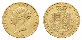 Victoria (1837-1901) - Gold Half Sovereign 1850 - Mint: London - Obverse: Bare head left - Reverse: Crowned shield - gr. 3,96 - Scarce. About extremel...