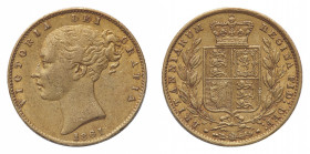 Victoria (1837-1901) - Gold Sovereign 1861 - Mint: London - Obverse: Bare head left - Reverse: Crowned shield within wreath - gr. 7,96 - About extreme...