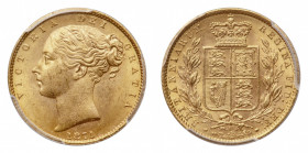 Victoria (1837-1901) - Gold Sovereign 1871, die number 28 PCGS MS 64 - Mint: London - Obverse: Bare head left - Reverse: Crowned shield within wreath ...