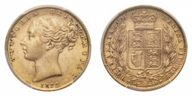 Victoria (1837-1901) - Gold Sovereign 1872 PCGS MS 62 - Mint: London - Obverse: Bare head left - Reverse: Crowned shield within wreath - PCGS certific...